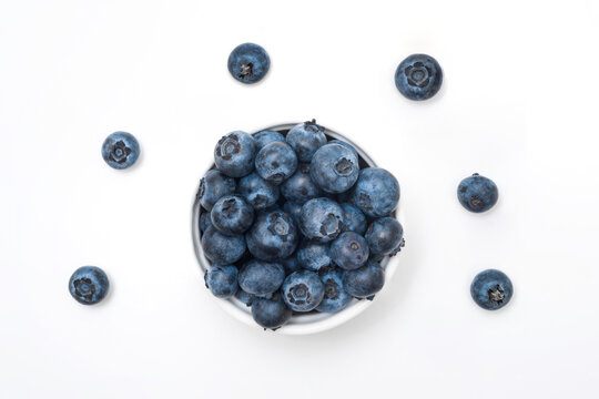 Fresh blueberries on white background, top view