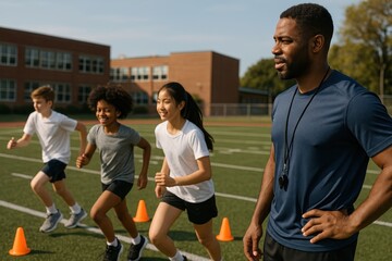 Obraz premium Youth fitness training outdoors.