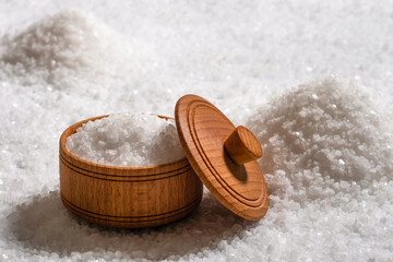 Bowl of sea salt in the kitchen, close-up
