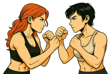 Two Female Fighters Face Off in Intense Staredown &ndash; Anime Style Illustration