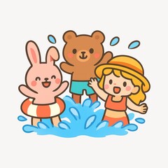 Cute cartoon animals splashing fun