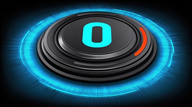 Circular, futuristic button with zero - Powered by Adobe