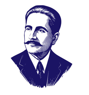 Allama Iqbal Vector Portrait &ndash; Poet of the East Artistic Illustration