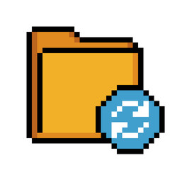 Synchronized Folder Icon &ndash; Pixel Art of Yellow Folder with Blue Syncronized Icon