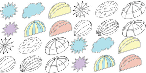 Collection of hand drawn abstract shapes and decorative elements isolated on transparent background silhouette