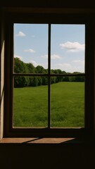 Fototapeta premium Serene countryside view through window.