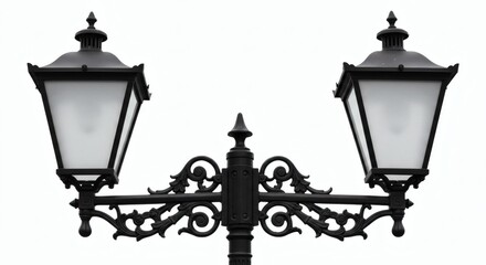 Classic TwoLamp Post Victorian Black Iron Elegance on White Backdrop.