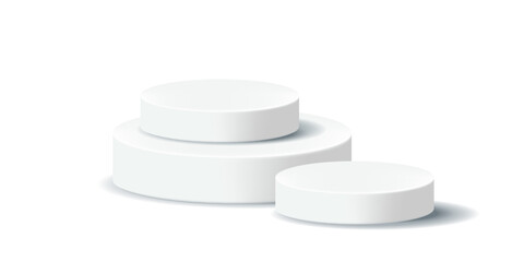 Realistic 3D vector illustration of a two-tier podium with an additional separate pedestal in white and gray tones on a clean background. Ideal for awards, product display, and modern presentations.
