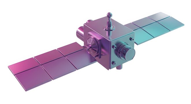 A futuristic satellite detailed with solar panels, exploring the boundless mysteries of space, capturing technological innovation and ambition.