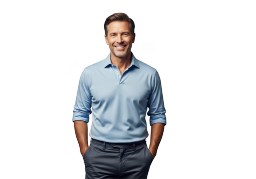 Smiling man in polo shirt isolated on transparent background