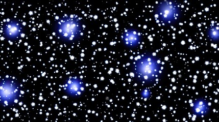 Scattered bright blue snowflakes on black