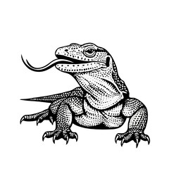 Naklejka premium Detailed vintage drawing a lizard with its tongue out