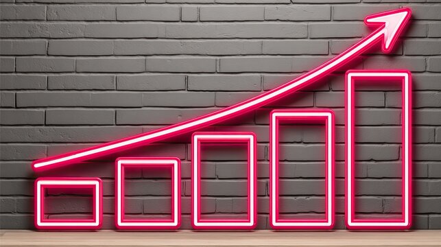 Neon pink graph ascends against a gray brick wall - Powered by Adobe