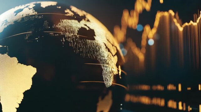 A globe with a black background and a line of numbers. The globe is lit up and the numbers are in yellow - Powered by Adobe