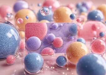Pastel spheres and card in abstract composition