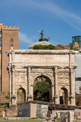 Naklejka premium Rome, Italy - August 17, 2019: View of the ancient structures of the Roman Forum