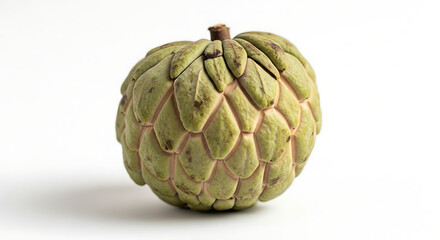 Fototapeta premium Close up of a single custard apple with a textured surface on a plain white background studio shot ai generated