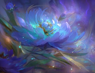 A glowing, ethereal peony