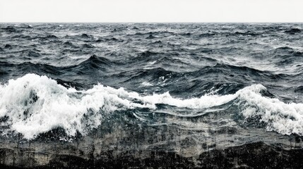 Stormy sea waves crashing on rocks