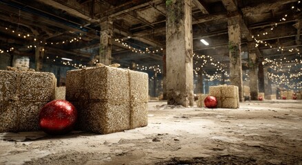 Abandoned warehouse filled with Christmas presents