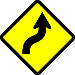 Indonesian Road Sign : Double turn warning with first turn to the right sign