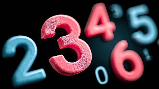 Close-up of colorful plastic numbers against a dark background - Powered by Adobe