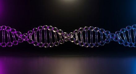 Abstract Infinity DNA Helix with Glass-Like Texture and Iridescent Reflections in Digital Black Space