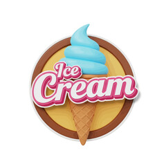 A 3D rendered logo featuring a blue soft-serve ice cream cone with pink 'Ice Cream' text on a circular badge.