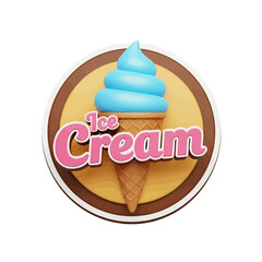 A delicious blue ice cream cone with the word 'Ice Cream' written in pink letters.