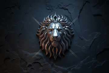 Majestic lion emblem rendered in gleaming silver, radiating power and luxury, perfect for branding and design projects seeking a strong, memorable icon