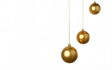 Christmas ornaments isolated on white background. Set of three falling gold christmas balls. High quality