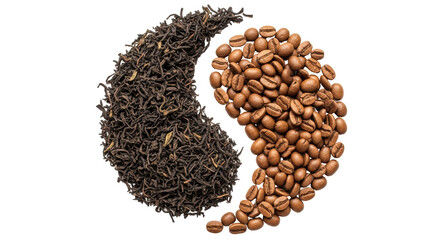 Isolated Yin Yang Symbol Made of Tea and Coffee Beans