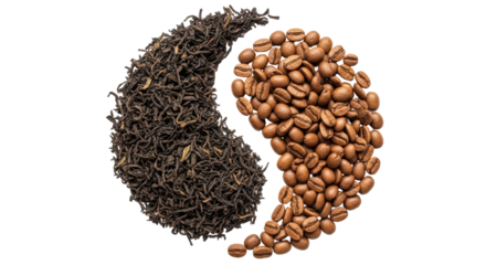 Isolated Yin Yang Symbol Made of Tea and Coffee Beans