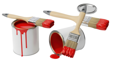 Isolated Paint brushes and buckets