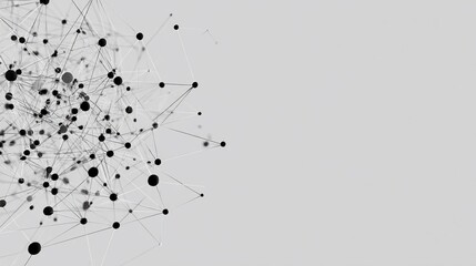 Abstract Black and White Network of Connected Dots and Lines on Gray Background