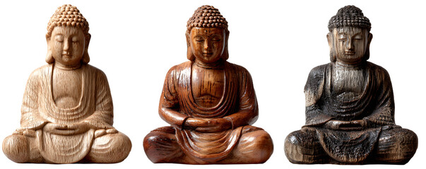 wooden buddha statue isolated on transparent backgrond