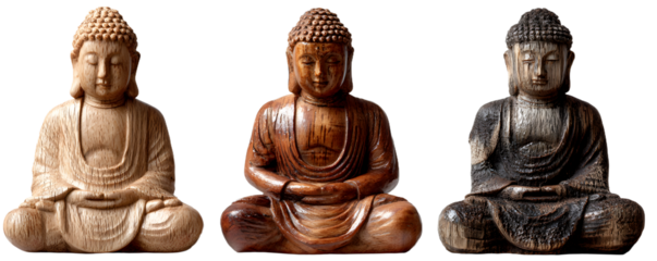 wooden buddha statue isolated on transparent backgrond 