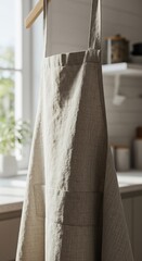 Natural Linen Apron Hanging in Sunlit Kitchen