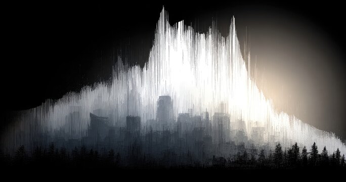 Abstract cityscape, hazy, white streaks, city skyline, dark background - Powered by Adobe