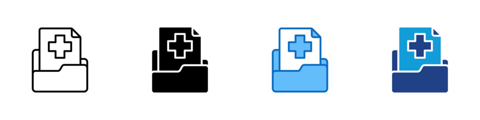 Obraz premium Medical Records Multi Style Icon Vector Design - Folder containing medical documents with a cross, representing health records or patient information