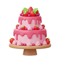 Delicious strawberry cream cake with fresh berries and white frosting perfect for a birthday celebration or party