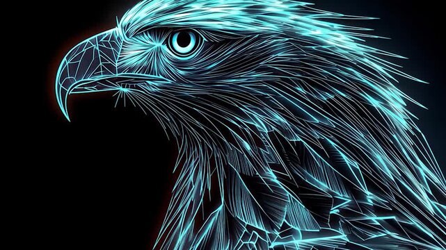 Neon-blue stylized eagle head