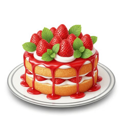 Strawberry Cake Delight: A delectable strawberry cake, artfully adorned with fresh strawberries and mint leaves, rests upon a plate, promising a sweet escape and a moment of pure joy.