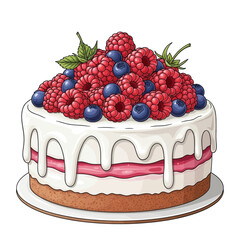 Delicious Berry Delight: A visually stunning and inviting cake, adorned with fresh raspberries and blueberries, sits elegantly, offering a tantalizing glimpse into a world of sweet indulgence.