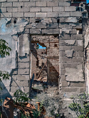 ruined street and destroyed houses the city war in Ukraine