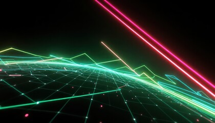 Abstract digital network grid with glowing lines representing data flow, global communication, and technological advancement. Ideal for business, finance, and tech concepts.