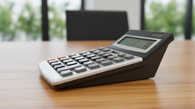 Calculator on wooden desk for finance accounting and business calculations