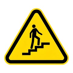 Warning sign for stairs, featuring a person climbing steps in a yellow triangle isolated on white background