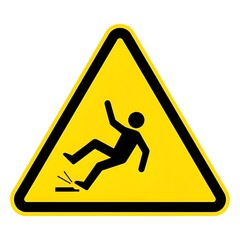 Slippery floor hazard warning sign in yellow triangle with falling person isolated on white background