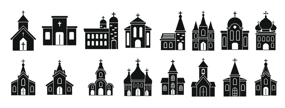 church building icons set simple style .